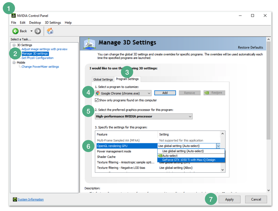 manage 3d settings nvidia failed to apply settings